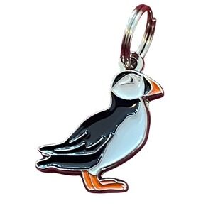 Enamel Puffin Bird Charm Pendant Silver Tone Black White Orange 1 Inch